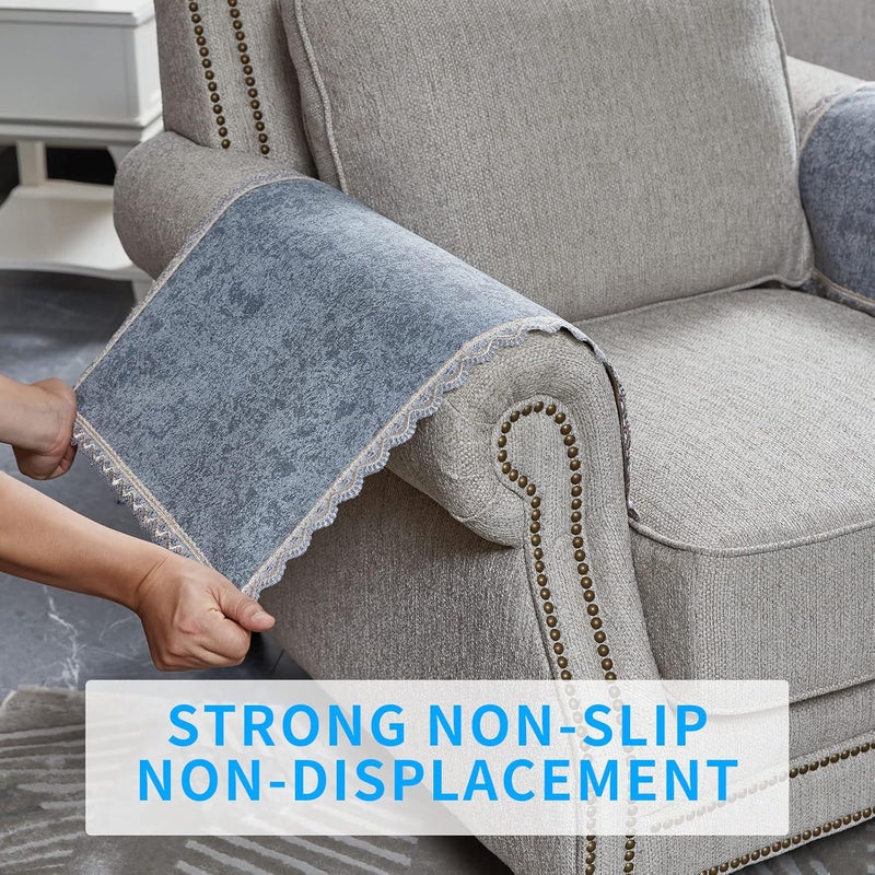 MINJIATEX Couch arm Covers,Non-Slip lace Sofa arm Covers Set of 2 Washable Sofa armrests Covers for Living Room Recliner Chair arm Cover Protectors for Leather Sofa armrest slipcover (GYDF-Grey) - Image 4
